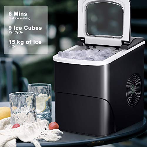 Máquina para hacer hielo FOOING Máquina para hacer cubitos de hielo Encimera lista en 6 minutos de 2 litros con pala para hielo y canasta Pantalla LED Máquina para hacer hielo para el hogar