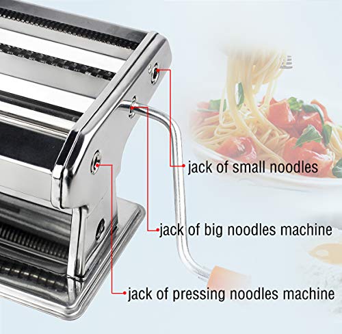Maquina para Hacer Pasta Fresca Fabricante de Fideos o Tallarines de Acero Inoxidable 3 en 1 Manual con Manivela 9 Velocidades