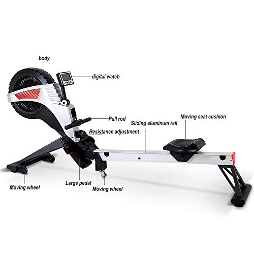 Máquinas de remo Freedom Air Rower-Ajuste de 8 velocidades Resistencia al viento + Reluctancia Máquina de remo superior plegable + Correa de pecho inalámbrica Garantía de 90 días ( color : Red )