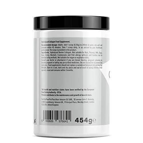 Marca Amazon - Amfit Nutrition Proteína de colágeno, sabor natural, 454 g (anteriormente PBN)