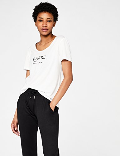 Marca Amazon - AURIQUE Camiseta Deportiva con Eslogan Mujer, Blanco (White (Barre)), 38, Label:S Marca Amazon - AURIQUE Camiseta Deportiva con Eslogan Mujer, Blanco (White (Barre)), 38, Label:S
