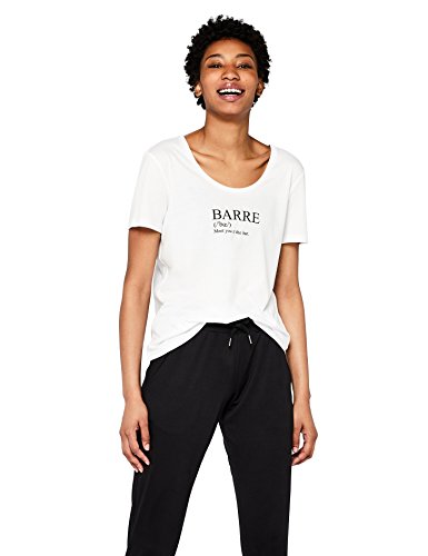 Marca Amazon - AURIQUE Camiseta Deportiva con Eslogan Mujer, Blanco (White (Barre)), 38, Label:S Marca Amazon - AURIQUE Camiseta Deportiva con Eslogan Mujer, Blanco (White (Barre)), 38, Label:S