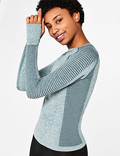 Marca Amazon - AURIQUE Camiseta Deportiva de Manga Larga sin Costuras Mujer, Verde (Forest Night), 40, Label:M Marca Amazon - AURIQUE Camiseta Deportiva de Manga Larga sin Costuras Mujer, Verde (Forest Night), 40, Label:M
