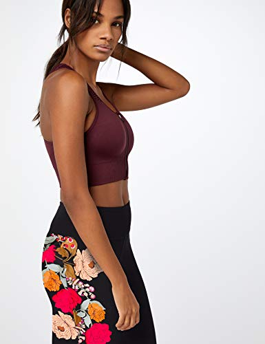 Marca Amazon - AURIQUE Floral Print Legging - Mallas de entrenamiento Mujer, Negro (Black), 38, Label:S
