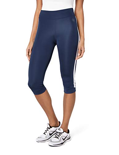 Marca Amazon - AURIQUE Leggings de Deporte con Banda Lateral Estilo Capri Mujer, Azul (Dress Blue), 40, Label:M