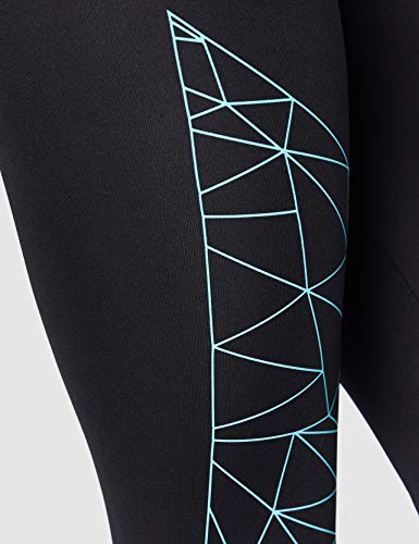 Marca Amazon - AURIQUE Leggings de Deporte con Estampado Óptico Mujer, Negro (Black/Turquoise), 46, Label:XXL Marca Amazon - AURIQUE Leggings de Deporte con Estampado Óptico Mujer, Negro (Black/Turquoise), 46, Label:XXL