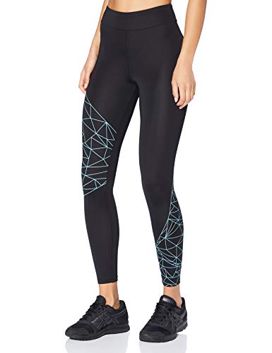 Marca Amazon - AURIQUE Leggings de Deporte con Estampado Óptico Mujer, Negro (Black/Turquoise), 46, Label:XXL Marca Amazon - AURIQUE Leggings de Deporte con Estampado Óptico Mujer, Negro (Black/Turquoise), 46, Label:XXL