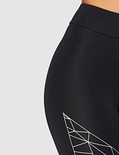 Marca Amazon - AURIQUE Leggings de Deporte con Estampado Óptico Mujer, Negro (Black/White), 38, Label:S