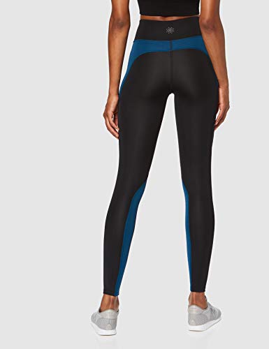 Marca Amazon - AURIQUE Mallas de Deporte Combinadas con Tiro Alto Mujer, Negro (Black/Gibraltar Sea/White), 40, Label:M Marca Amazon - AURIQUE Mallas de Deporte Combinadas con Tiro Alto Mujer, Negro (Black/Gibraltar Sea/White), 40, Label:M