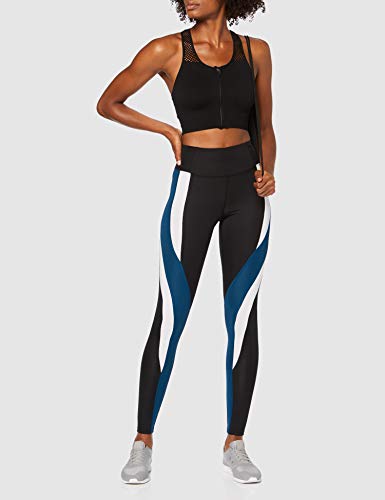 Marca Amazon - AURIQUE Mallas de Deporte Combinadas con Tiro Alto Mujer, Negro (Black/Gibraltar Sea/White), 40, Label:M Marca Amazon - AURIQUE Mallas de Deporte Combinadas con Tiro Alto Mujer, Negro (Black/Gibraltar Sea/White), 40, Label:M