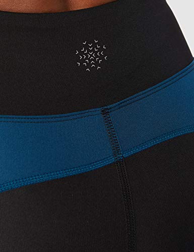 Marca Amazon - AURIQUE Mallas de Deporte Combinadas con Tiro Alto Mujer, Negro (Black/Gibraltar Sea/White), 40, Label:M Marca Amazon - AURIQUE Mallas de Deporte Combinadas con Tiro Alto Mujer, Negro (Black/Gibraltar Sea/White), 40, Label:M