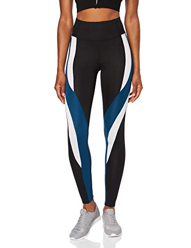 Marca Amazon - AURIQUE Mallas de Deporte Combinadas con Tiro Alto Mujer, Negro (Black/Gibraltar Sea/White), 40, Label:M Marca Amazon - AURIQUE Mallas de Deporte Combinadas con Tiro Alto Mujer, Negro (Black/Gibraltar Sea/White), 40, Label:M