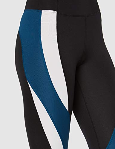 Marca Amazon - AURIQUE Mallas de Deporte Combinadas con Tiro Alto Mujer, Negro (Black/Gibraltar Sea/White), 40, Label:M Marca Amazon - AURIQUE Mallas de Deporte Combinadas con Tiro Alto Mujer, Negro (Black/Gibraltar Sea/White), 40, Label:M