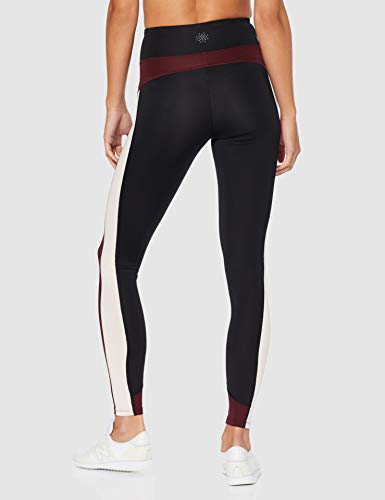 Marca Amazon - AURIQUE Mallas de Deporte Combinadas con Tiro Alto Mujer, Negro (Black/Port/Blush), 36, Label:XS