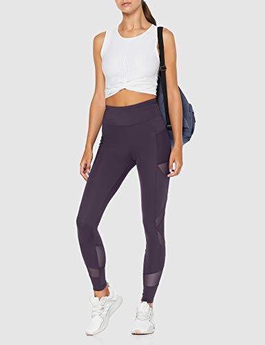 Marca Amazon - AURIQUE Mallas de Deporte con Panel de Rejilla Mujer, Morado (Nightshade), 40, Label:M