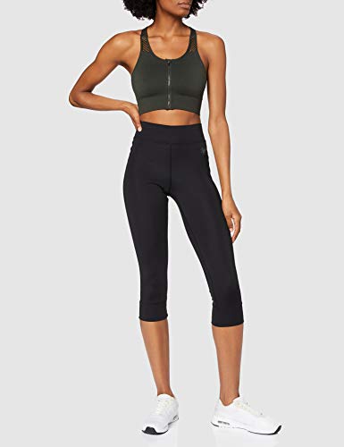 Marca Amazon - AURIQUE Mallas de Deporte Cortas con Banda Lateral Mujer, Negro (Black), 42, Label:L