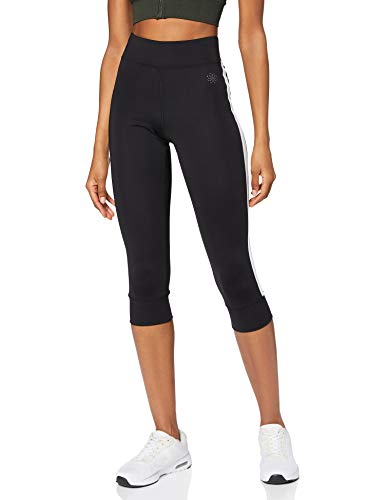 Marca Amazon - AURIQUE Mallas de Deporte Cortas con Banda Lateral Mujer, Negro (Black), 42, Label:L