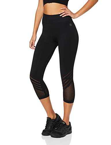 Marca Amazon - AURIQUE Mallas de Deporte Cortas sin Costuras Mujer, Negro (Black), 40, Label:M