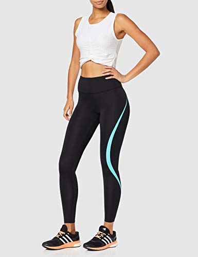 Marca Amazon - AURIQUE Mallas de Deporte Tiro Alto Mujer, Negro (Black/Turquoise), 36, Label:XS