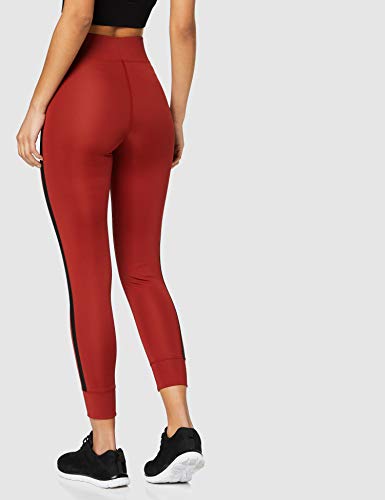 Marca Amazon - AURIQUE Mallas de Entrenamiento 7/8 con Banda Lateral Mujer, Rojo (Red Dhalia), 40, Label:M