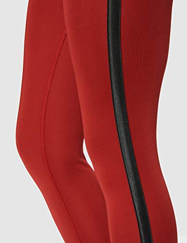 Marca Amazon - AURIQUE Mallas de Entrenamiento 7/8 con Banda Lateral Mujer, Rojo (Red Dhalia), 40, Label:M