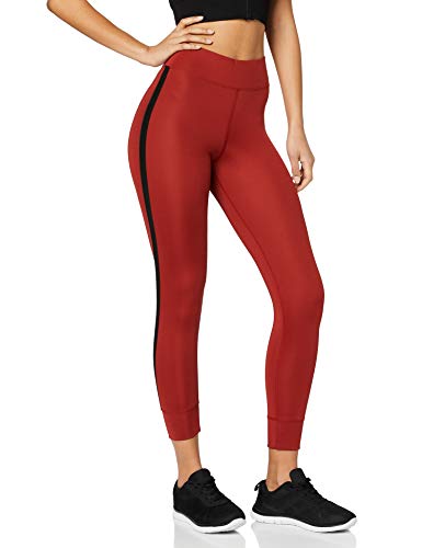 Marca Amazon - AURIQUE Mallas de Entrenamiento 7/8 con Banda Lateral Mujer, Rojo (Red Dhalia), 40, Label:M