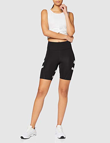 Marca Amazon - AURIQUE Shorts para Correr con Banda Lateral Mujer, negro (negro/blanco), 42, Label:L