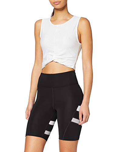 Marca Amazon - AURIQUE Shorts para Correr con Banda Lateral Mujer, negro (negro/blanco), 42, Label:L