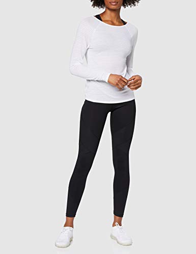 Marca Amazon - AURIQUE Top de Deporte con Manga Larga Súper Suave Mujer, Blanco (Blanco), 38, Label:S