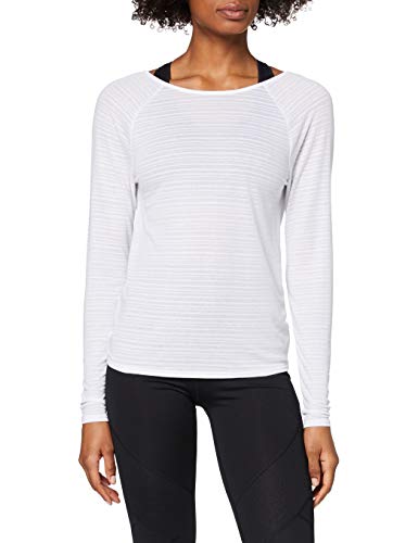 Marca Amazon - AURIQUE Top de Deporte con Manga Larga Súper Suave Mujer, Blanco (Blanco), 38, Label:S