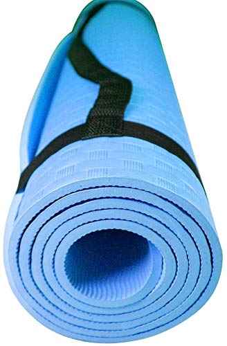 Marca Amazon Esterilla Yoga Espeso Antideslizante Alfombrilla de Yoga Espesor 8/10 mm Esterilla Pilates Esterilla Deporte con Correa de Hombro (Azul)