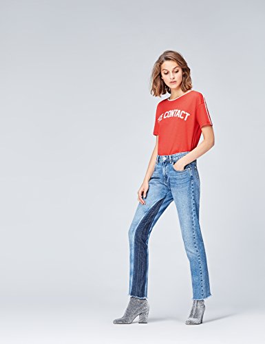 Marca Amazon - find. Camiseta con Mensaje con Cuello Redondo Mujer, Rojo (Red), 40, Label: M
