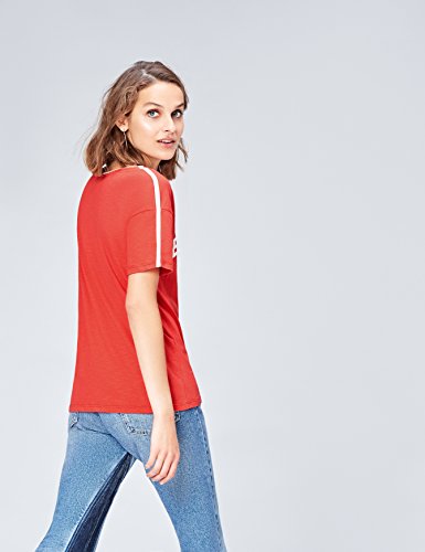 Marca Amazon - find. Camiseta con Mensaje con Cuello Redondo Mujer, Rojo (Red), 40, Label: M