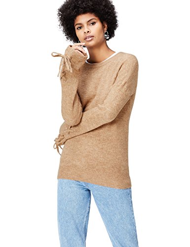 Marca Amazon - find. Jersey con Detalle en la Manga para Mujer, Marrón (Camel), 40, Label: M