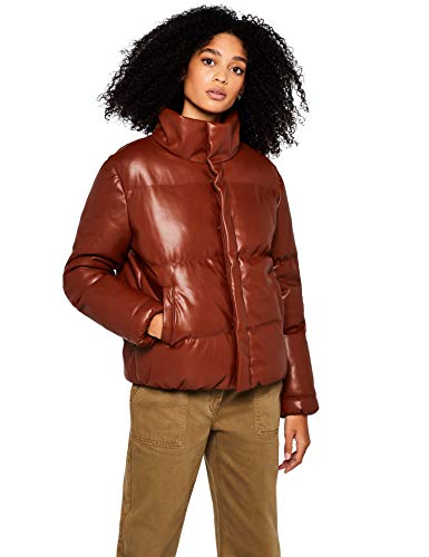 Marca Amazon - find. Pu Puffa Jacket Chaqueta Mujer, Marrón (Brown), 36, Label: XS