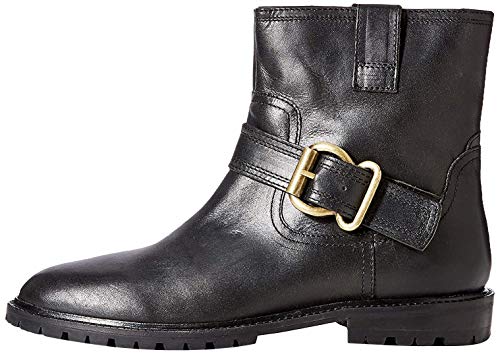 Marca Amazon - find. Pull On Leather Buckle Biker Botines, Negro Black, 38 EU