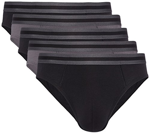 Marca Amazon - find. Slip para Hombre Y-Front, Pack de 5, Gris (Black X3, Charcoal X2), L, Label: L