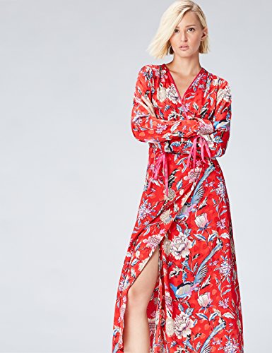 Marca Amazon - find. Vestido Midi Cruzado Mujer, Rojo (Red Mehrfarbig), 38, Label: S Marca Amazon - find. Vestido Midi Cruzado Mujer, Rojo (Red Mehrfarbig), 38, Label: S