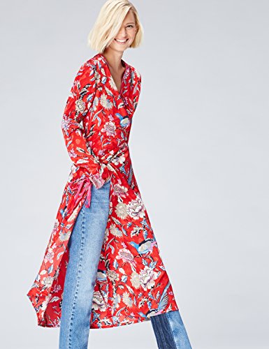 Marca Amazon - find. Vestido Midi Cruzado Mujer, Rojo (Red Mehrfarbig), 38, Label: S Marca Amazon - find. Vestido Midi Cruzado Mujer, Rojo (Red Mehrfarbig), 38, Label: S