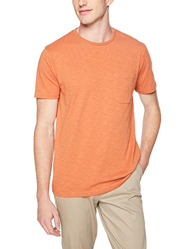 Marca Amazon – Goodthreads – Camiseta ligera con cuello redondo de algodón flameado para hombre, Naranja (Rust), US S (EU S)
