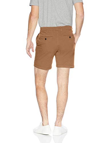 Marca Amazon – Goodthreads – Pantalón corto chino, cómodo y elástico sin pinzas en la parte delantera con tiro de 18 cm para hombre, Beige (Dark British Khaki Dar), W31''