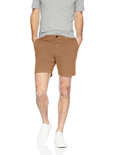 Marca Amazon – Goodthreads – Pantalón corto chino, cómodo y elástico sin pinzas en la parte delantera con tiro de 18 cm para hombre, Beige (Dark British Khaki Dar), W31''
