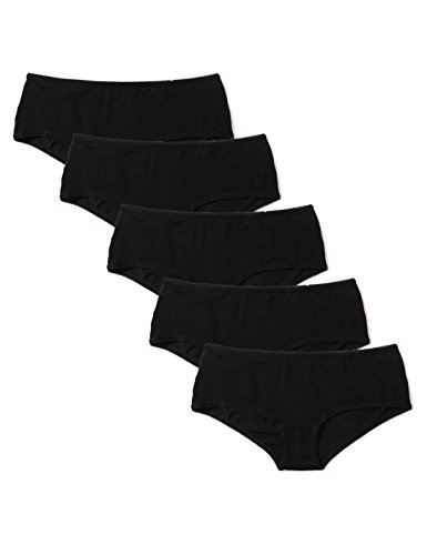 Marca Amazon - Iris & Lilly BELK006M5, Hipster Mujer, Pack de 5, Negro (Black), Medium (Talla fabricante: Medium)