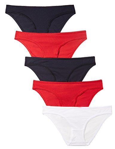 Marca Amazon - Iris & Lilly Braguita Mujer, Pack de 5, Multicolor (Night Sky/ Scarlet Sage/ White), M, Label: M