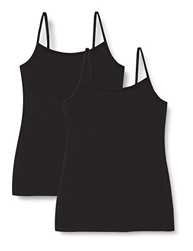Marca Amazon - IRIS & LILLY Camiseta de Tirantes Body Natural para Mujer, Pack de 2, 2 x Negro, XS, Label: XS