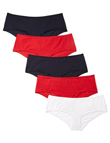 Marca Amazon - Iris & Lilly Culotte Mujer, Pack de 5, Multicolor (Night Sky/Scarlet Sage/White), S, Label: S