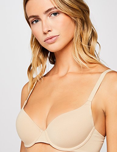 Marca Amazon - Iris & Lilly Sujetador de Algodón Estilo Camiseta Mujer, Pack de 2, Multicolor (Grey Marl/Nude), 90C, Label: 34C