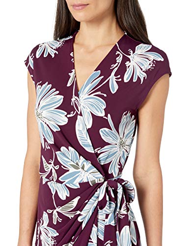 Marca Amazon - Lark & Ro Classic Cap-Sleeve Wrap Dress Vestido, Wine Floral, XS