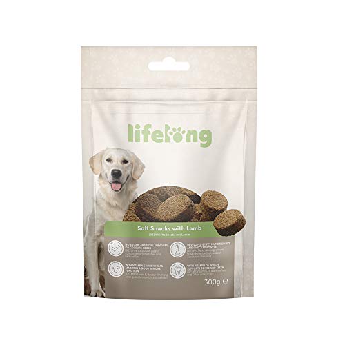 Marca Amazon - Lifelong - Treats para perros, ricos en proteínas, con cordero, pato, pavo y vacuno (4 packs x 300gr)