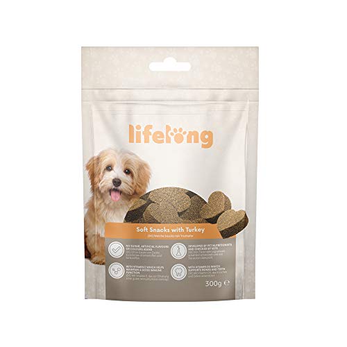 Marca Amazon - Lifelong - Treats para perros, ricos en proteínas, con cordero, pato, pavo y vacuno (4 packs x 300gr)